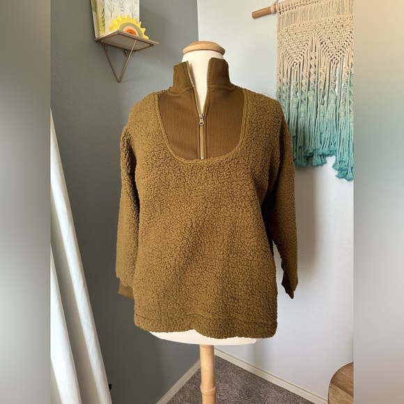 NWT! Aerie Dream Sherpa Quarter Zip Sweatshirt color brown size M - Picture 4 of 7